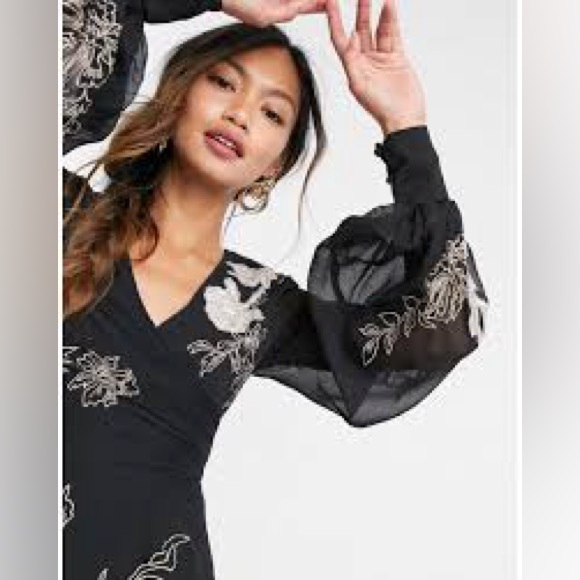 ASOS Design Elegant Navy Blue Floral Embroidered High Low Maxi Dress - Picture 3 of 16